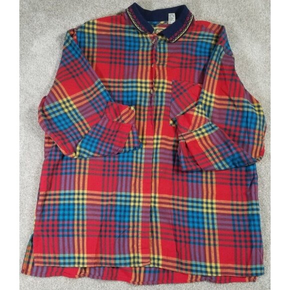 CM Company Brand Long Sleeve Button Up Red Plaid Casual Shirt Women's Size Large - Picture 1 of 9